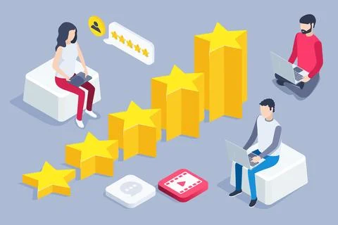 Isometric vector image on a gray background, five stars in the form of a risi Stock Illustration