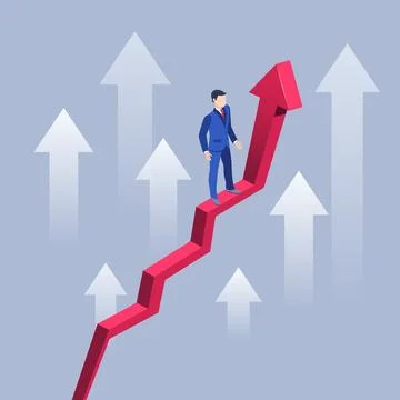 Isometric vector image on a gray background, man in a business suit stands on Stock Illustration
