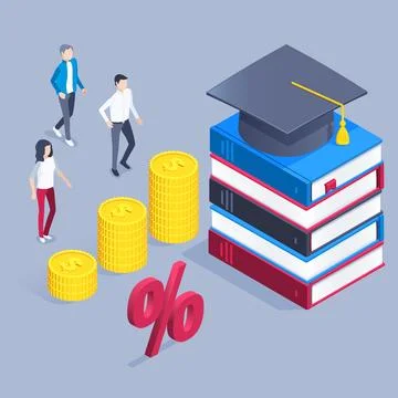 Isometric vector image on a gray background, a young man and woman at the sta Stock Illustration
