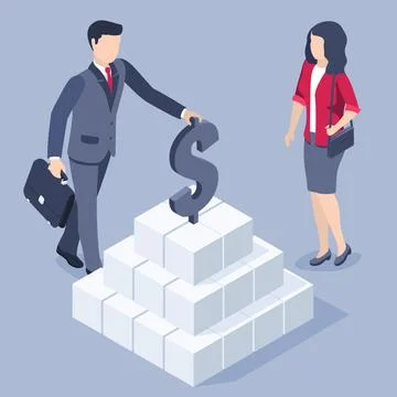Isometric vector image on a gray background, woman and man in a business suit Stock Illustration