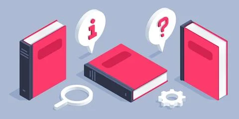 Isometric vector image on a grey background, a red book in different angles a Stock Illustration