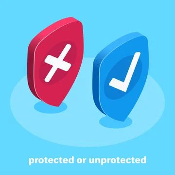 Isometric vector image on light blue background, shield icon with cross and c Stock Illustration