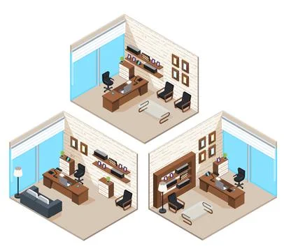 Isometric vector image of office, business premises, work space and interior Stock Illustration