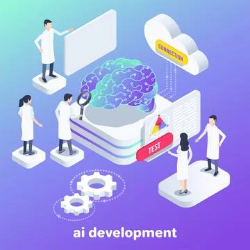 Isometric vector image on a purple background, people in the laboratory work  Illustrazione stock