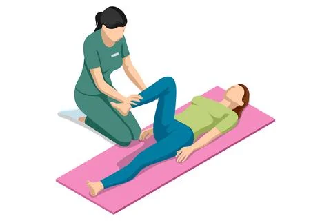 Isometric vector image of rehabilitation therapy therapist assisting a woman Stock Illustration