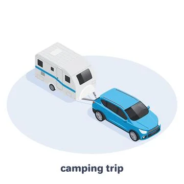 Isometric vector image on a white background, car with a camper van, transp.. Illustrazione stock