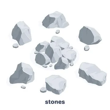 Isometric vector image on a white background, a set of gray stones with hig.. Stock Illustration