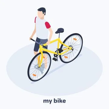 Isometric vector image on a white background, a young guy standing next to hi Ilustração Stock