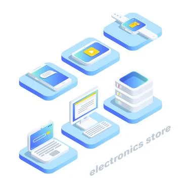 Isometric vector image on a white background, innovative communication techno Illustrazione stock