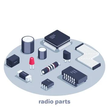 Isometric vector image on a white background, a set of radio components and p Stock Illustration