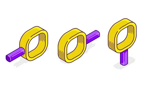 Isometric vector image on a white background, magnifying glass icons with sha Stockillustratie