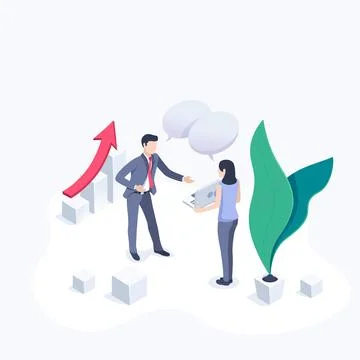 Isometric vector image on a white background, a man in a business suit and a  Stock Illustration