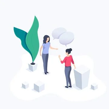 Isometric vector image on a white background, business women communicate in t 스톡 일러스트