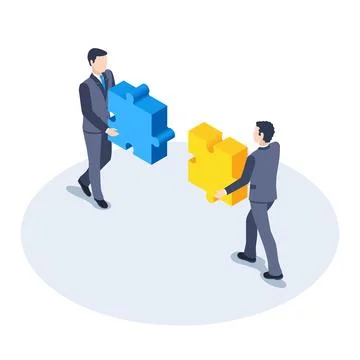 Isometric vector image on a white background, men in business suits put toget Stock Illustration