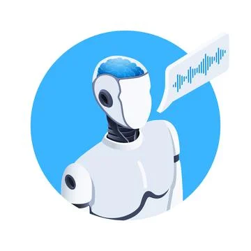 Isometric vector image on a white background, round icon of a talking robot w Stock Illustration