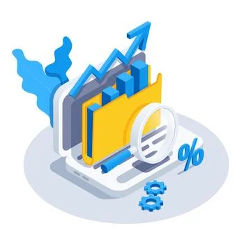 Isometric vector image on a white background, a laptop icon with a folder and Stock Illustration
