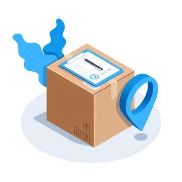 Isometric vector image on a white background, the location icon next to the b Stock Illustration