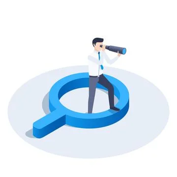 Isometric vector image on a white background, a man in business clothes looki Stock Illustration