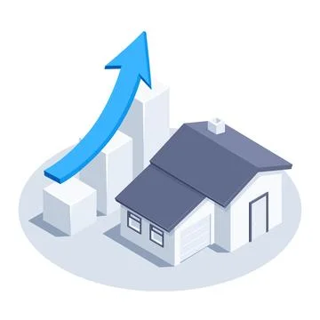 Isometric vector image on a white background, a rising chart icon with a blue Stock Illustration
