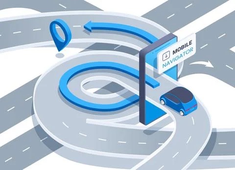 Isometric vector image on a white background, road junction passing through t 스톡 일러스트