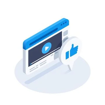 Isometric vector image on a white background, video player and text bubble ic 库存插图