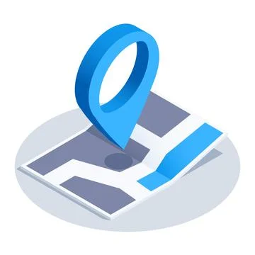 Isometric vector image on a white background, map icon with a location icon 스톡 일러스트