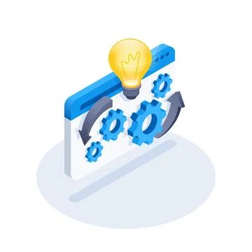 Isometric vector image on a white background, gears web page icon and glowing Illustrazione stock