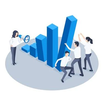 Isometric vector image on a white background, business people hold falling ch Stock Illustration