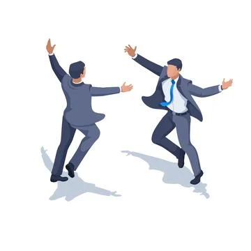 Isometric vector image on a white background, a man in business clothes joyfu Stock Illustration