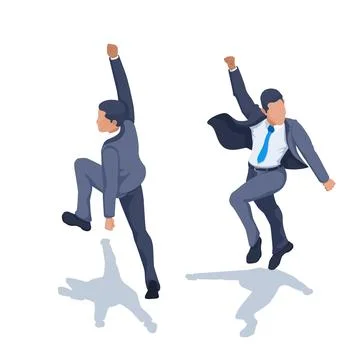 Isometric vector image on a white background, a man in business clothes joyfu Stock Illustration