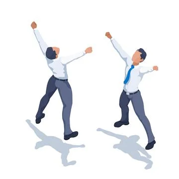 Isometric vector image on a white background, a man in business clothes joyfu Stock Illustration