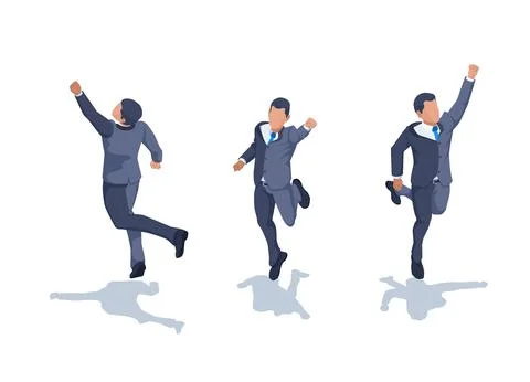 Isometric vector image on a white background, a man in business clothes joyfu Stock Illustration