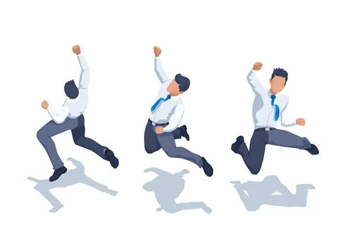 Isometric vector image on a white background, a man in business clothes joyfu Stock Illustration