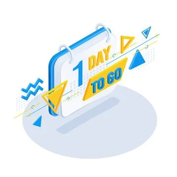 Isometric vector image on white background, calendar with inscription one day Stock Illustration