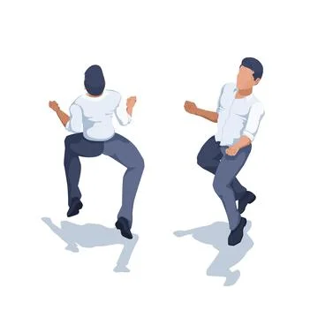 Isometric vector image on a white background, a man in business clothes joyfu Stock Illustration