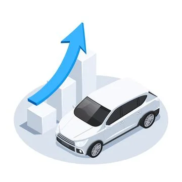Isometric vector image on a white background, a rising chart icon with a blue Stock Illustration
