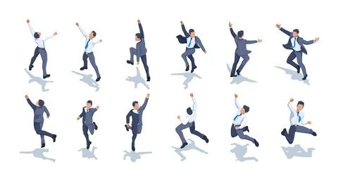 Isometric vector image on a white background, a man in business clothes joyfu Stock Illustration