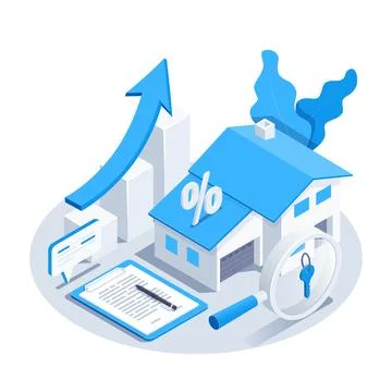 Isometric vector image on a white background, a rising chart icon with a blue Stock Illustration