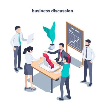 Isometric vector image on a white background, people in business clothes arou Stock Illustration