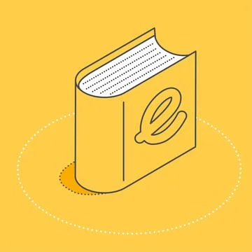 Isometric vector image on a yellow background, electronic book, digital libra Stock Illustration
