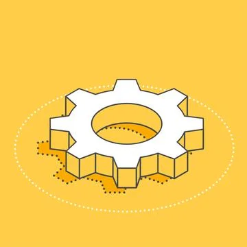 Isometric vector image on a yellow background, gear icon, settings for the ap Stock Illustration