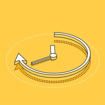 Isometric vector image on yellow background, business clock, arrow and time i 스톡 일러스트