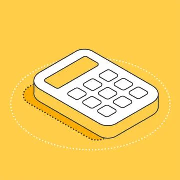 Isometric vector image on a yellow background, calculator icon, economic anal Stock Illustration