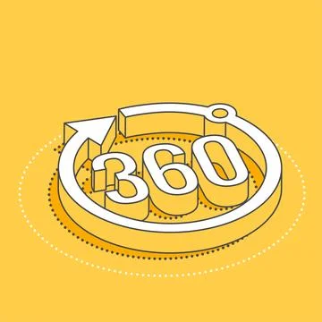 Isometric vector image on a yellow background, arrow curved into a circle 360 Illustrazione stock