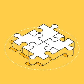Isometric vector image on a yellow background, four pieces puzzle, business c Stock Illustration