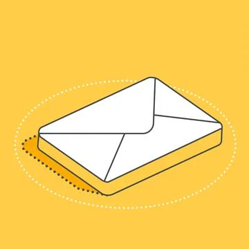 Isometric vector image on a yellow background, envelope sign, internet icon a Stock Illustration