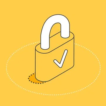 Isometric vector image on a yellow background, lock sign, internet icon and d Stock Illustration