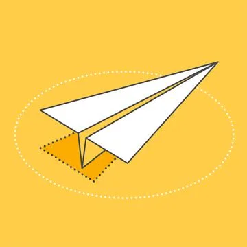 Isometric vector image on a yellow background, paper airplane icon, sending a 스톡 일러스트