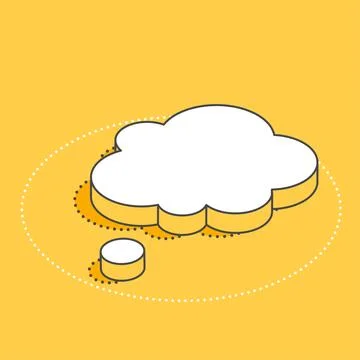 Isometric vector image on a yellow background, white spoken bubble icon Stock Illustration