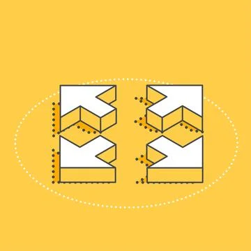 Isometric vector image on a yellow background, four arrows pointing in differ 스톡 일러스트